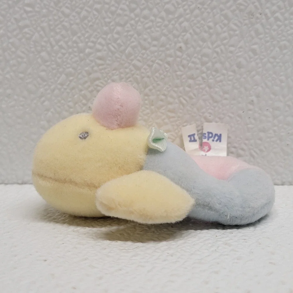 1999 Vintage Kids II Baby Ring Rattle Blue Pink Yellow Duck Plush Toy